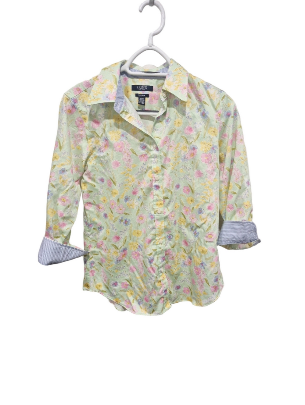Chaps Floral Pinstripe Contrast No-Iron Floral Button-Down Shirt Size Small